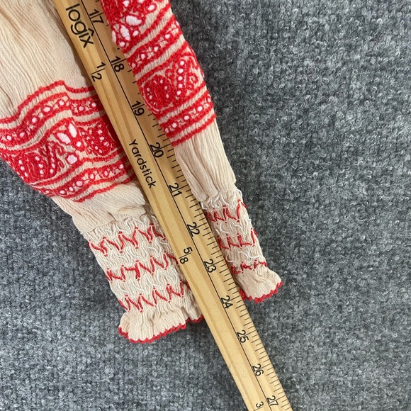 Free People Dress Women’s XS Wind‎ Willow Embroidered Cream and Red Summer - Picture 14 of 15